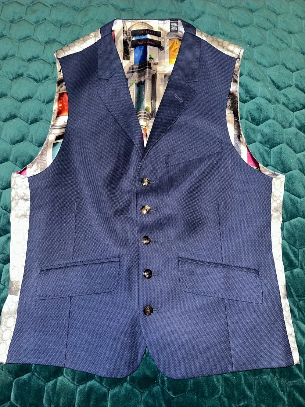 Ted Baker Blue Men's Dress Vest with Patterned Lining